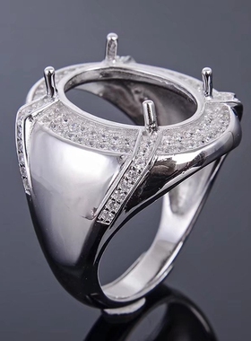 s925纯银戒指空托椭圆形开口戒托