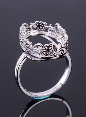 s925银女戒指空托 10x14 12x16 13x18 活圈椭圆戒指托玉石玛瑙托