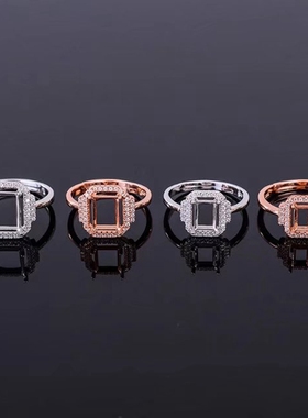 s925银饰品戒指空托长方形