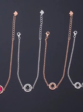 s925银手链空托圆形镶单粒