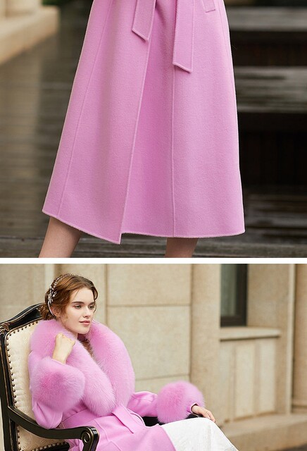 双面羊毛大衣女狐狸毛领新长款过膝收腰修身中长款羊毛呢外套