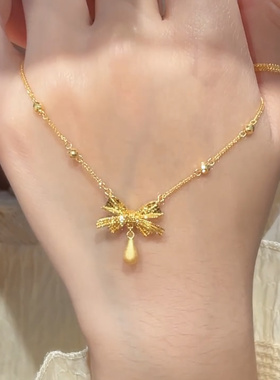 超仙百搭在逃公主蝴蝶结水滴锁骨链项链女设计感甜美日韩配饰新款