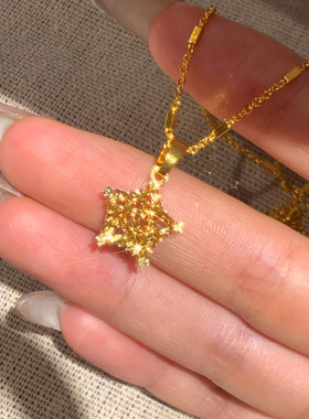 金色镂空爆闪五角星竹节锁骨链项链女气质设计感新中式时尚吊坠潮