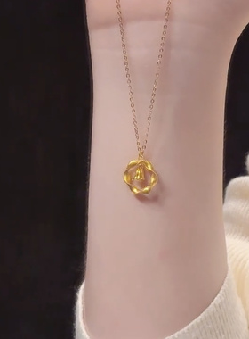 【镂空玲珑】金色莫比乌斯花朵圆环锁骨链项链女气质设计感配饰