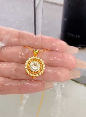 百搭金色镶钻可旋转夏季罗盘项链