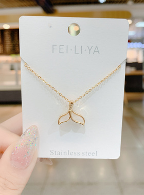 白色贝壳鱼尾项链女短款金色网红