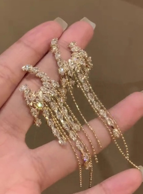 欧美金色爆闪夸张流苏耳钉耳环女华丽轻奢设计感耳饰2025新款潮
