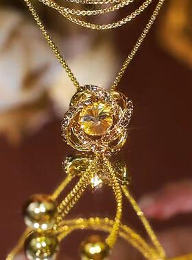 法式复古金色球球毛衣链项链女