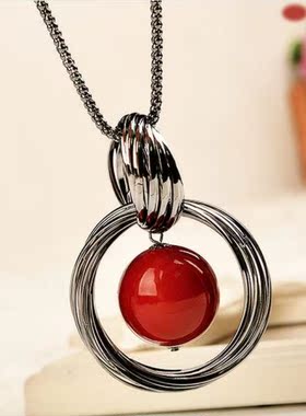 秋冬新品大小红珍珠项链毛衣配饰