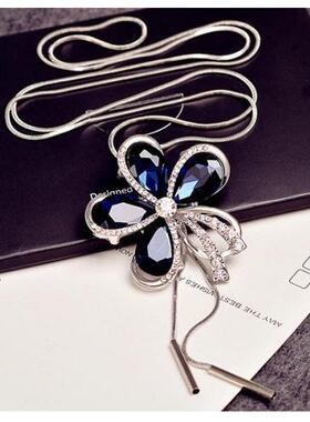 韩版秋冬时尚宝石毛衣链 长款气质水晶项链女百搭流苏吊坠装饰品