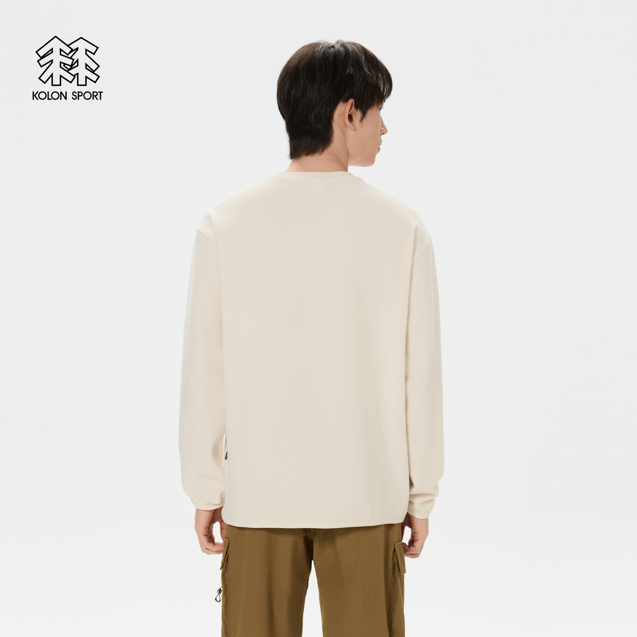 KOLON SPORT可隆男女同款薄抓绒长袖T恤春秋冬刺绣宽松圆领上衣 - 图1