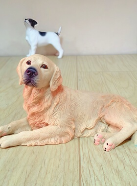 客厅仿真小狗摆件树脂金毛犬装饰