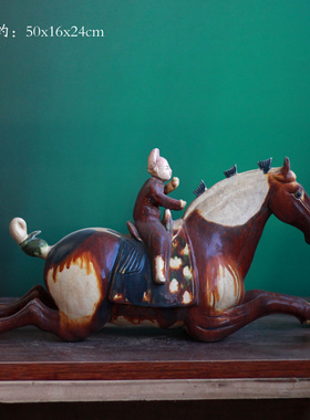 唐三彩马球俑影视道具装饰