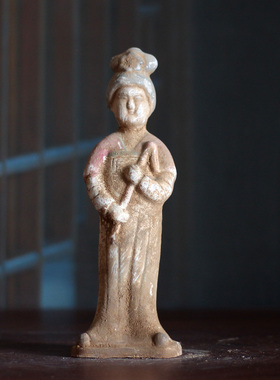 仿古陶器彩绘仕女画彩侍女唐美人乐器人俑摆件胖妮古玩收藏博古架