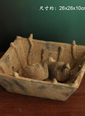 汉代仿古陶器汉红杂技俑鸭子池塘