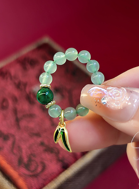 新中式东陵玉竹叶戒指女生小众设计轻奢高级感食指戒复古国风指环