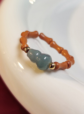 翡翠葫芦戒指女小众橄榄核竹节情侣对戒指环男款简约学生自律戒指