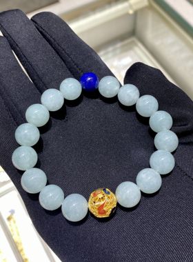 周大福国玉翡翠祥云纹转运手串