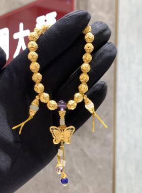 周大福玲珑花蝶足金青金石手链