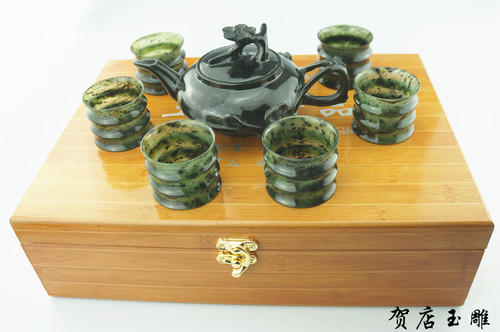 酒泉夜光杯茶具套装茶杯酒杯夜光杯正品茶壶酒泉爵杯礼盒贺店玉雕 - 图0