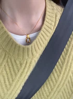 复古风几何小吊环项链女优雅吊坠
