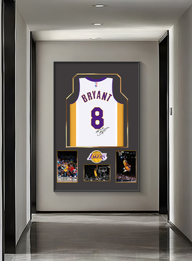 NBA篮球明星挂画科比球衣玄关装饰画LED灯画黑曼巴书房间卧室壁画