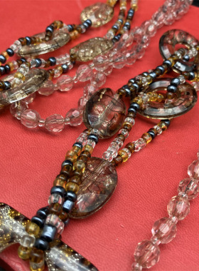jewelry豹纹套头长项链 树脂梯形圆形毛衣链跨境