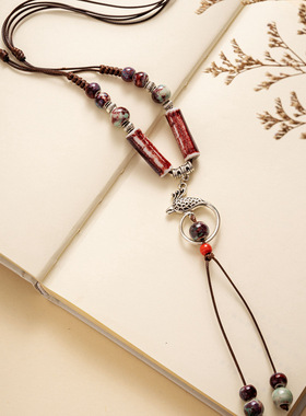 景德镇陶瓷饰品蝴蝶毛衣链长款项链衣服挂件长款民族风女