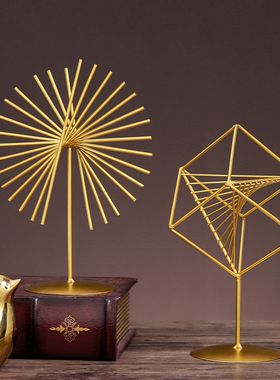 欧式风格 铁艺架创意几何立方体家居摆件客厅酒柜样板房客厅摆件