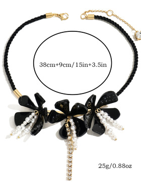 欧美原创新款板材花型亚克力珍珠绒绳项链女欧美跨境时尚