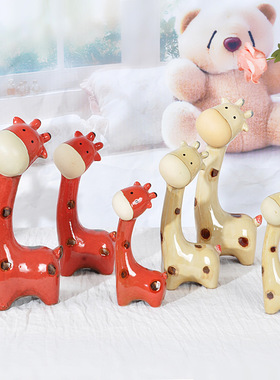 陶瓷工艺品摆件 家居装饰花园小动物装饰 三口一家梅花鹿