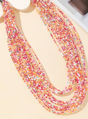 时尚多巴胺多层米珠项链欧美夸张个性颈链波西米亚风潮流蛇骨链