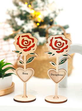 跨境爆款母亲节礼物木制玫瑰花摆件 家居桌面装饰木质工艺品礼品