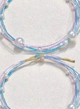 端午节平安喜乐五彩绳手绳手链女手工编织成品可调节简约ins