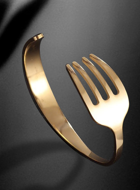 饰品创意个性简约不锈钢饰品男女友谊通用叉子型开口手镯