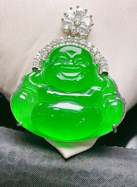 新款绿色玛瑙弥勒佛镶嵌吊坠