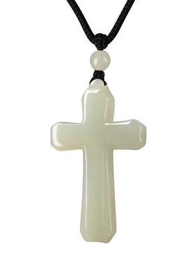 青白色十字架吊坠男女款玉石挂件项链天然白玉坠生日礼物
