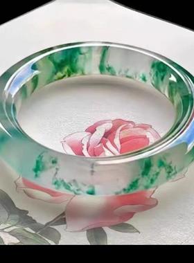 女款冰透美人镯平安镯百搭精美 通透时尚胖圆条国风 飘绿素款女士