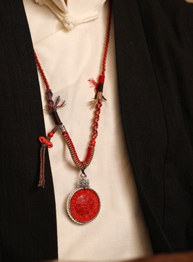 一生安朱砂运转九宫八卦牌吊坠s925纯银镶嵌旋转高端保真藏传男女