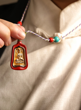 一生安朱砂金光本命佛吊坠项链s925纯银镶嵌男女本命年平安健康礼