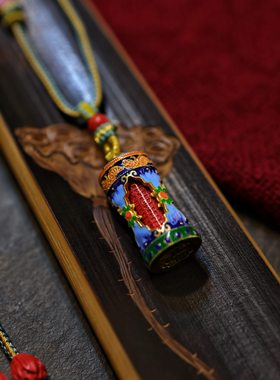 一生安朱砂七彩经心筒吊坠S925纯银珐琅彩镶嵌新中式高端本命年礼