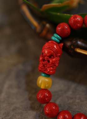 玉环原创灵丹朱砂钟馗赐福手串五福临门送礼本命年护身平安健康礼