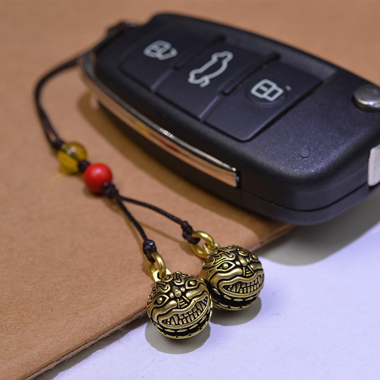 纯铜黄铜小虎头铃铛护主宝宝压惊男女手机链钥匙扣红绳吊坠配件 - 图1