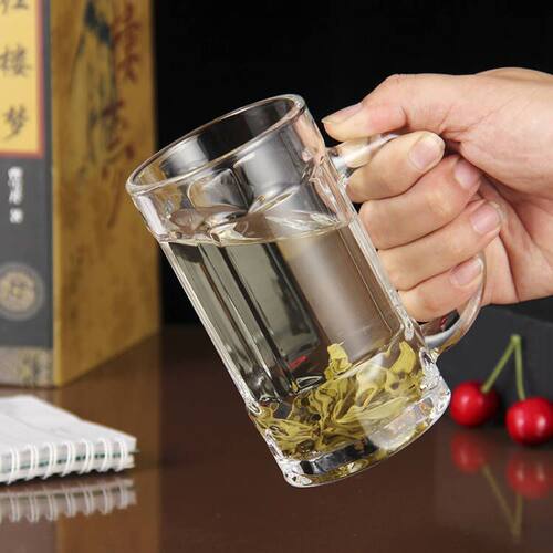 家用带把玻璃泡茶杯啤酒杯扎啤杯  加厚耐热玻璃水杯KTV茶楼专用 - 图0