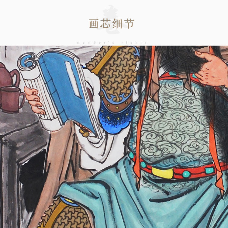 关公夜读春秋图画像挂画 关公关圣帝君书房客厅装饰画 卷轴丝绸画