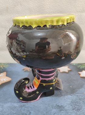 外贸出口万圣节靴子造型陶瓷罐子收纳罐子摆件装饰品万圣节礼物