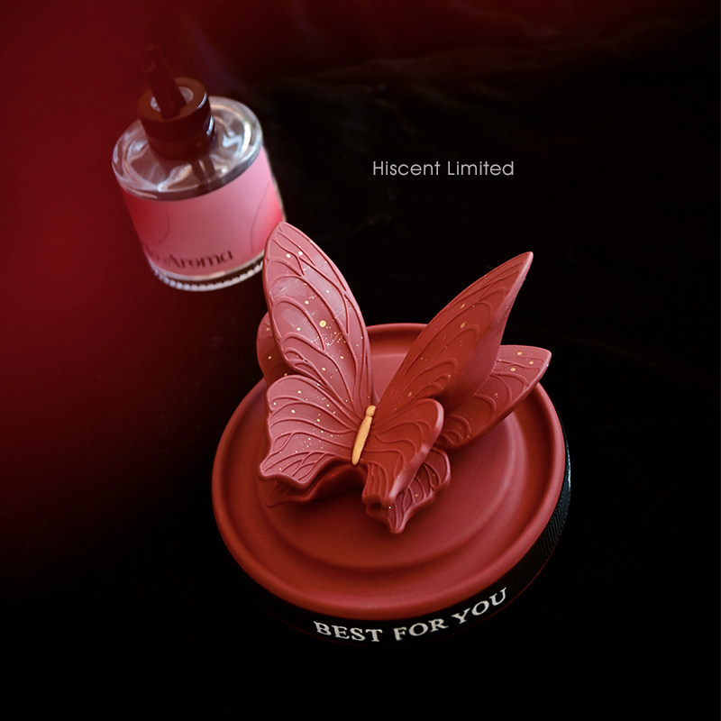 2025新款复古红蝴蝶车载香薰车内饰品摆件汽车中控台装饰扩香石女