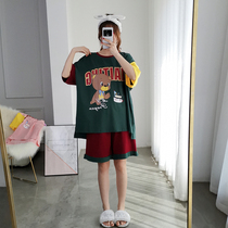 Cartoon Small Bear Large Code Pure Cotton Pyjamas Woman Short Sleeve Shorts Two Sets Summer Loose Fat MM200 Catty