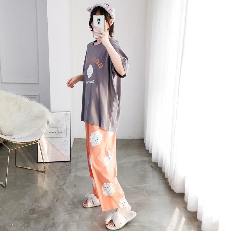 纯棉布袋卡通睡衣女短袖长裤加大码夏季两件套简约胖mm宽松家居服,淘宝优惠券,粉丝福利购,淘宝优惠卷