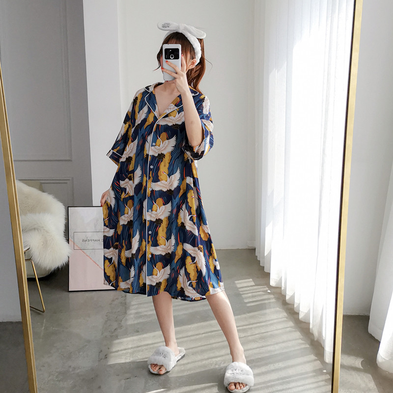 加大码棉绸短袖加长睡裙夏季连衣裙 徽澜舍HUILANS 家居服睡裙